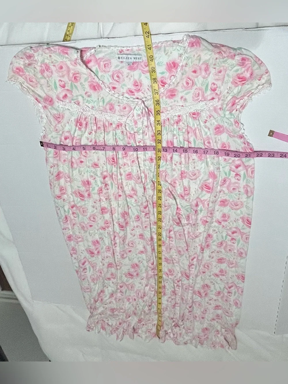 Eileen West Floral Print  Gown Size XLARGE, Pink & Green Modal Blend. READ